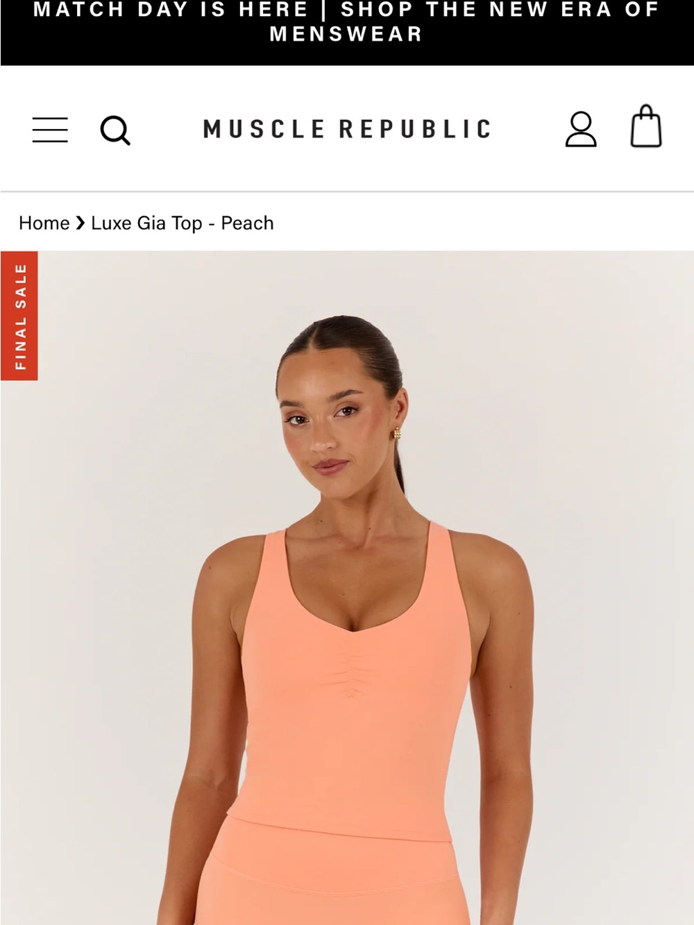 Muscle Republic Luxe Gia Tank Top - Peach NWT